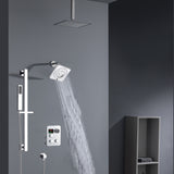 Chrome 16 inch LED light ceiling mount 3 way thermostatic shower faucet with regular head and sliding bar