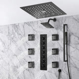 12 inch  flush-mount rainfall Mist shower systems 6 way thermostatic valve with 6 body jets and sliding bar and  regular head