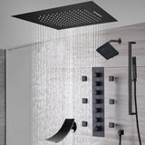 20-Inch or 24-Inch Matte Black Flush Mount Rainfall Waterfall Shower System: Complete with 6-Way Thermostatic Valve and 6 Body Jets,Sliding Bar,Regular Head and Tub Spout
