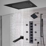 20-Inch or 24-Inch Matte Black Flush Mount Rainfall Waterfall Shower System: Complete with 6-Way Thermostatic Valve and 6 Body Jets,Sliding Bar,Regular Head and Tub Spout