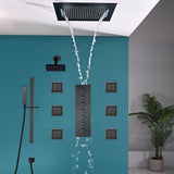 20 inch  flush-mount or ceiling mount rainfall waterfall shower systems 6 way thermostatic valve with 6 body jets and sliding bar and  regular head