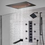20-Inch or 24-Inch Matte Black Flush Mount Rainfall Waterfall Shower System: Complete with 6-Way Thermostatic Valve and 6 Body Jets,Sliding Bar,Regular Head and Tub Spout