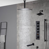 Matte Black Ceiling-Mounted 4-Way Digital Thermostatic Shower System with Regular and Rainfall Heads 12'' or 16'' And Tub Spout