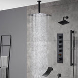 Matte Black Ceiling-Mounted 4-Way Digital Thermostatic Shower System with Regular and Rainfall Heads 12'' or 16'' And Tub Spout