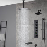 Matte Black Ceiling-Mounted 4-Way Digital Thermostatic Shower System with Regular and Rainfall Heads 12'' or 16'' And Tub Spout
