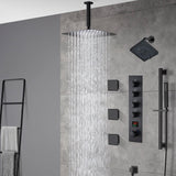 Matte Black Ceiling-Mounted 4-Way Digital Thermostatic Shower System with Regular and Rainfall Heads 12'' or 16'', Optional LED Light Feature