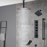 Matte Black Ceiling-Mounted 4-Way Digital Thermostatic Shower System with Regular and Rainfall Heads 12'' or 16'' And Tub Spout