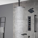Matte Black Ceiling-Mounted 4-Way Digital Thermostatic Shower System with Regular and Rainfall Heads 12'' or 16'' And Tub Spout