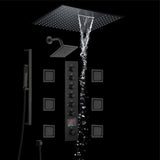 20 inch  flush-mount or ceiling mount rainfall waterfall shower systems 6 way thermostatic valve with 6 body jets and sliding bar and  regular head