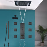 20 inch  flush-mount or ceiling mount rainfall waterfall shower systems 6 way thermostatic valve with 6 body jets and sliding bar and  regular head