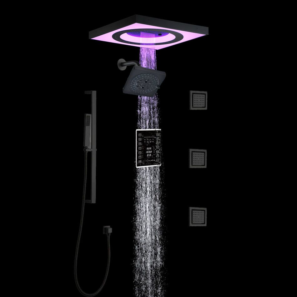 24" Flush LED Mount Rainfall Waterfall 6-Way Touch control Shower System With Regular Head and 3 Body Jets