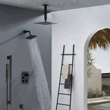matte black ceiling mount 12 inch or 16 inch rain head 3 way  thermostatic shower faucet with Regular head wall mount
