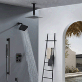 matte black ceiling mount 12 inch or 16 inch rain head 3 way  thermostatic shower faucet with Regular head wall mount