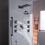 22" Rainfall Waterfall Shower System with 6-Way Thermostatic Faucet, Single Regular Head,6 Body Jets