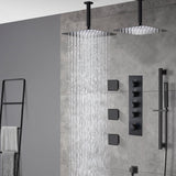 Matte Black Ceiling-Mounted 4-Way Digital Thermostatic Shower System with Dual Rainfall Heads 12'' or 16''