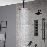 Matte Black Ceiling-Mounted 4-Way Thermostatic Shower System with Regular and Rainfall Heads 12'' or 16'' And Tub Spout