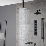 Matte Black Ceiling-Mounted 4-Way Thermostatic Shower System with Regular and Rainfall Heads 12'' or 16'' And Tub Spout