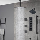 Matte Black Ceiling-Mounted 4-Way Digital Thermostatic Shower System with Regular and Rainfall Heads 12'' or 16'', Optional LED Light Feature
