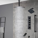 Matte Black Ceiling-Mounted 4-Way Thermostatic Shower System with Regular and Rainfall Heads 12'' or 16'' And Tub Spout