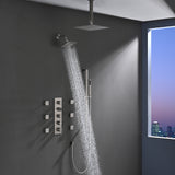 4-Way Thermostatic Shower System with 12" Rainfall Head, 6 Body Jets, Hand Shower & Slide Bar, Available in Champagne Bronze / Brushed Gold / Brushed Nickel