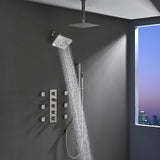 4-Way Thermostatic Shower System with 12" Rainfall Head, 6 Body Jets, Hand Shower & Slide Bar, Available in Champagne Bronze / Brushed Gold / Brushed Nickel