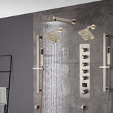Brushed gold Wall Mount  12 inch or 16 inch rain head 5 way digital display thermostatic shower faucet with Dual Regular heads
