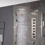 Brushed gold Wall Mount  12 inch or 16 inch rain head 5 way digital display thermostatic shower faucet with Dual Regular heads
