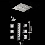 12 inch  flush-mount rainfall Mist shower systems 6 way thermostatic valve with 6 body jets and sliding bar and  regular head