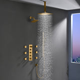 4-Way Thermostatic Shower System with 12" Rainfall Head, 6 Body Jets, Hand Shower & Slide Bar, Available in Champagne Bronze / Brushed Gold / Brushed Nickel