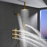 4-Way Thermostatic Shower System with 12" Rainfall Head, 6 Body Jets, Hand Shower & Slide Bar, Available in Champagne Bronze / Brushed Gold / Brushed Nickel