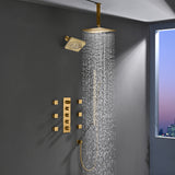4-Way Thermostatic Shower System with 12" Rainfall Head, 6 Body Jets, Hand Shower & Slide Bar, Available in Champagne Bronze / Brushed Gold / Brushed Nickel