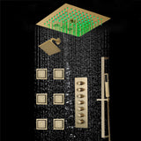 12 inch  flush-mount rainfall Mist shower systems 6 way thermostatic valve with 6 body jets and sliding bar and  regular head