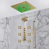 12 inch  flush-mount rainfall Mist shower systems 6 way thermostatic valve with 6 body jets and sliding bar and  regular head