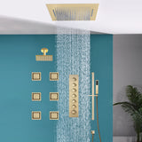 20 inch  flush-mount or ceiling mount rainfall waterfall shower systems 6 way thermostatic valve with 6 body jets and sliding bar and  regular head