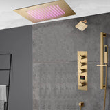 20 inch ceiling or flush mount Brushed gold 3 way digital display thermostatic shower faucet with high pressure 6 '' head  and handle sprayer