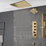 20 inch ceiling or flush mount Brushed gold 3 way digital display thermostatic shower faucet with high pressure 6 '' head  and handle sprayer