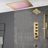 20 inch ceiling or flush mount Brushed gold 3 way digital display thermostatic shower faucet with high pressure 6 '' head  and handle sprayer