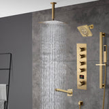 Brushed gold  12 inch or 16 inch rain head 4 way digital display thermostatic shower faucet with Regular head and Tub Spout