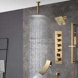 Brushed gold  12 inch or 16 inch rain head 4 way digital display thermostatic shower faucet with Regular head and Tub Spout