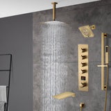 Brushed gold  12 inch or 16 inch rain head 4 way digital display thermostatic shower faucet with Regular head and Tub Spout