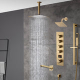 Brushed gold  12 inch or 16 inch rain head 4 way digital display thermostatic shower faucet with Regular head and Tub Spout