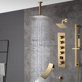 Brushed gold  12 inch or 16 inch rain head 4 way digital display thermostatic shower faucet with Regular head and Tub Spout