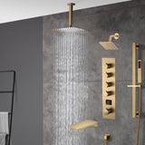 Brushed gold  12 inch or 16 inch rain head 4 way digital display thermostatic shower faucet with Regular head and Tub Spout