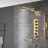 Brushed gold  12 inch or 16 inch rain head 4 way digital display thermostatic shower faucet with Regular head and Tub Spout