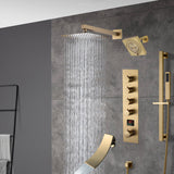 Brushed gold  12 inch or 16 inch rain head 4 way digital display thermostatic shower faucet with Regular head and Tub Spout