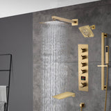 Brushed gold  12 inch or 16 inch rain head 4 way digital display thermostatic shower faucet with Regular head and Tub Spout