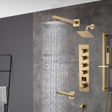 Brushed gold  12 inch or 16 inch rain head 4 way digital display thermostatic shower faucet with Regular head and Tub Spout