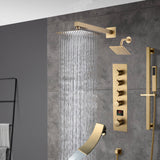 Brushed gold  12 inch or 16 inch rain head 4 way digital display thermostatic shower faucet with Regular head and Tub Spout