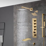 Brushed gold  12 inch or 16 inch rain head 4 way digital display thermostatic shower faucet with Regular head and Tub Spout