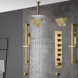 Brushed gold  12 inch or 16 inch rain head 5 way digital display thermostatic shower faucet with Dual Regular heads